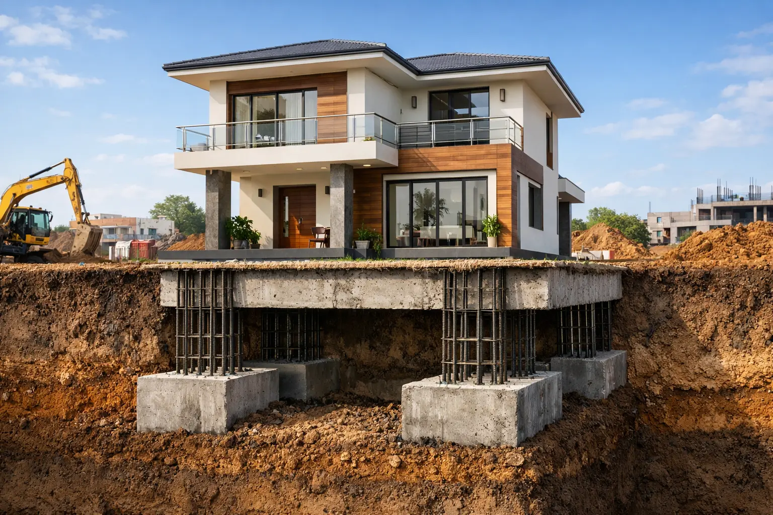 strong foundation in Tiruppur house construction by VK Constructions